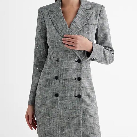 Express Dresses & Skirts - 🎄 NWT 🛍️ EXPRESS SEQUIN PLAID DOUBLE BREASTED HOLIDAY TWEED LIKE BLAZER DRESS